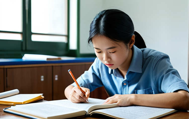 Focused Study Session**
"A student fully clothed in casual wear, diligently studying Vietnamese textbooks at a brightly lit desk, surrounded by notes and practice exams, appropriate attire, safe for work, perfect anatomy, natural proportions, professional study environment, high quality, family-friendly."
**